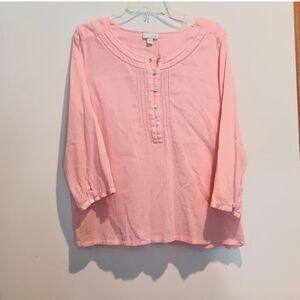 J. Jill Top Blush/Pale Peach Cotton Gauze Lace Trim Peasant Tunic Women’s Med